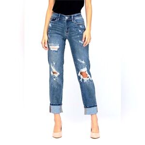 Judy Blue Bleach Splatter Distressed Boyfriend Jeans Size 24